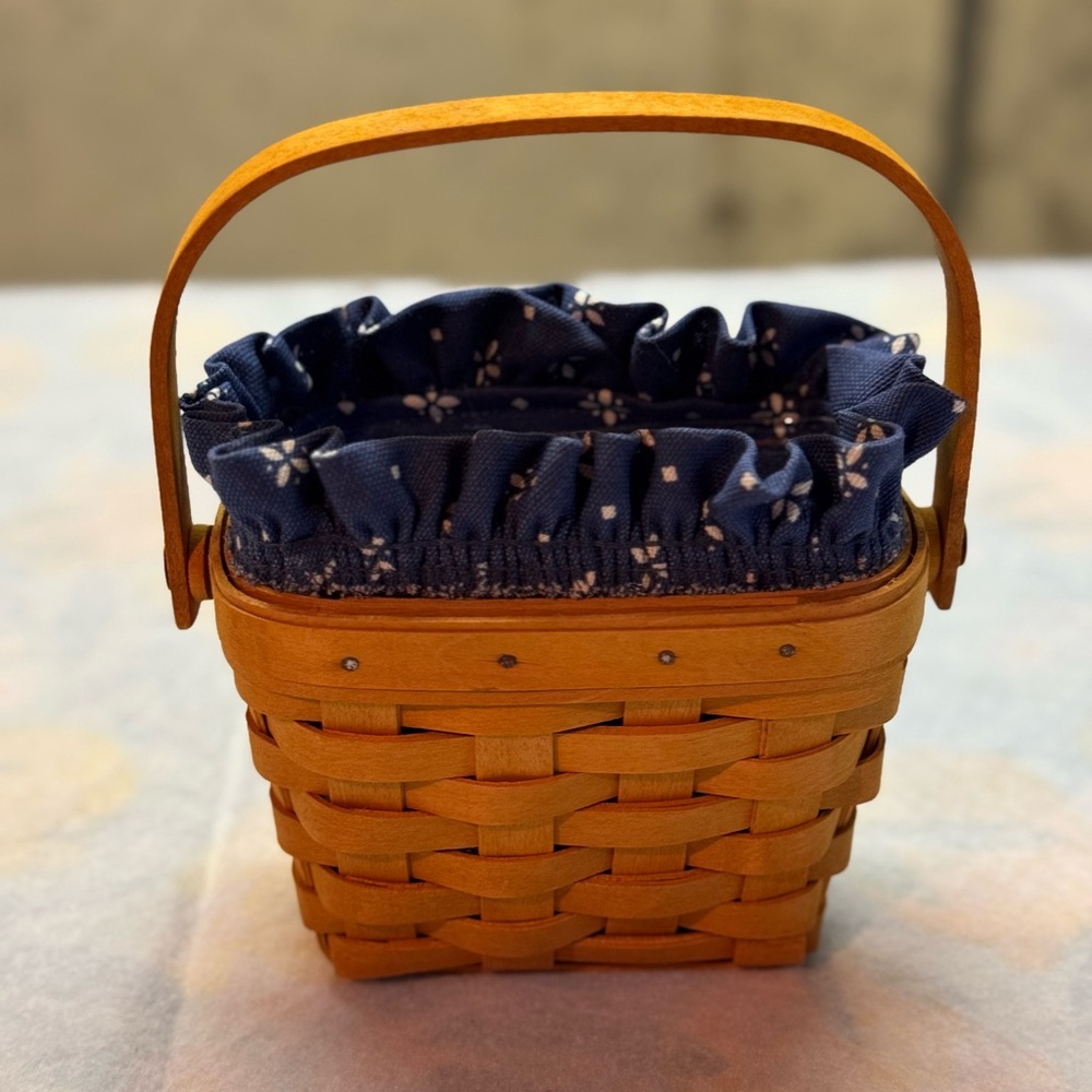 Woven Basket with Blue Floral Liner
